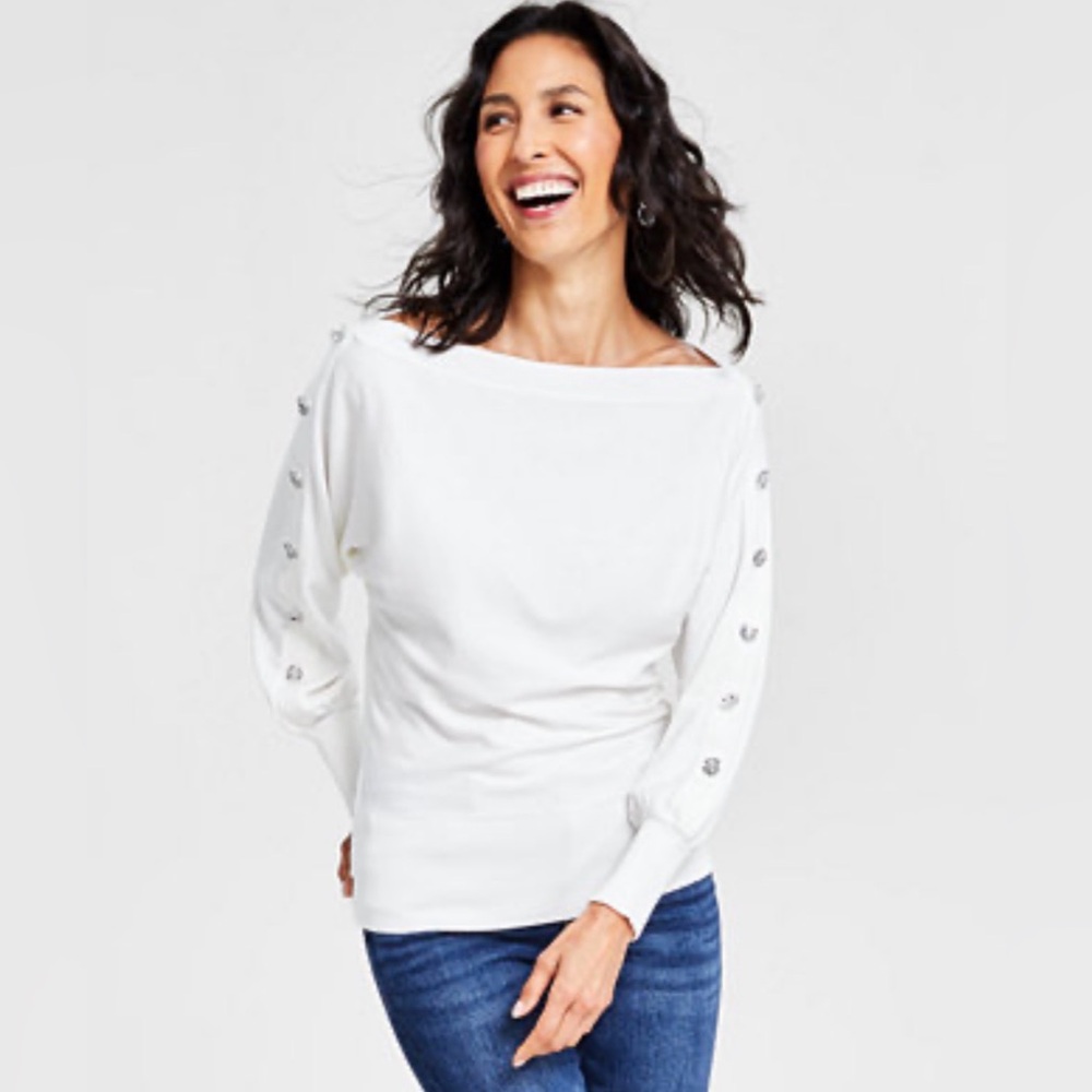 INC International Concepts Off-the-Shoulder White Sweater